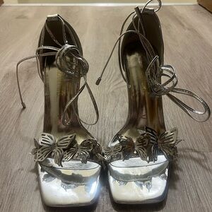 Silver lace up heels